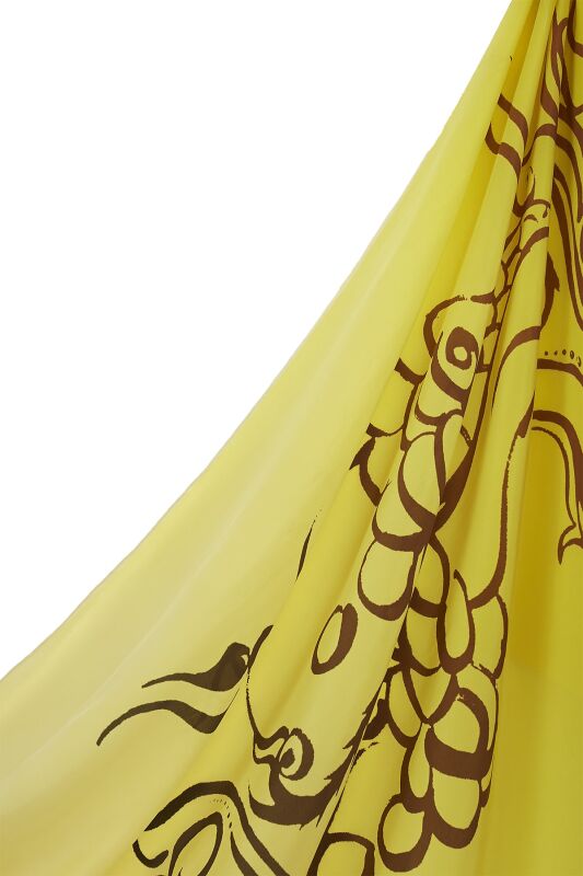 Fish and Bird Silk Shawl Yellow - 5