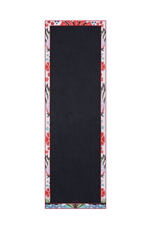 Flower Border Shawl Black - 1