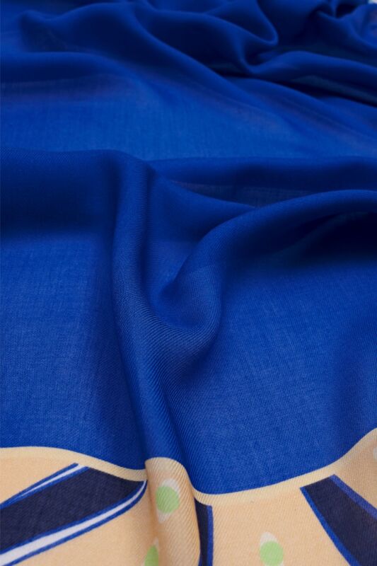 Flower Border Shawl Blue - 2