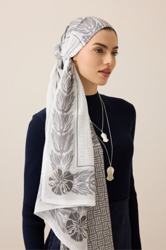 Four Seasons Grey Cotton Floss Scarf - Imannoor
