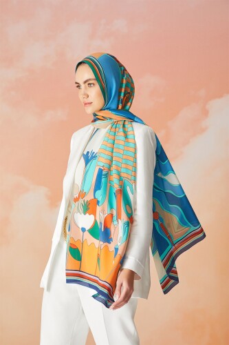 Galata Silk Shawl Turquoise - 2