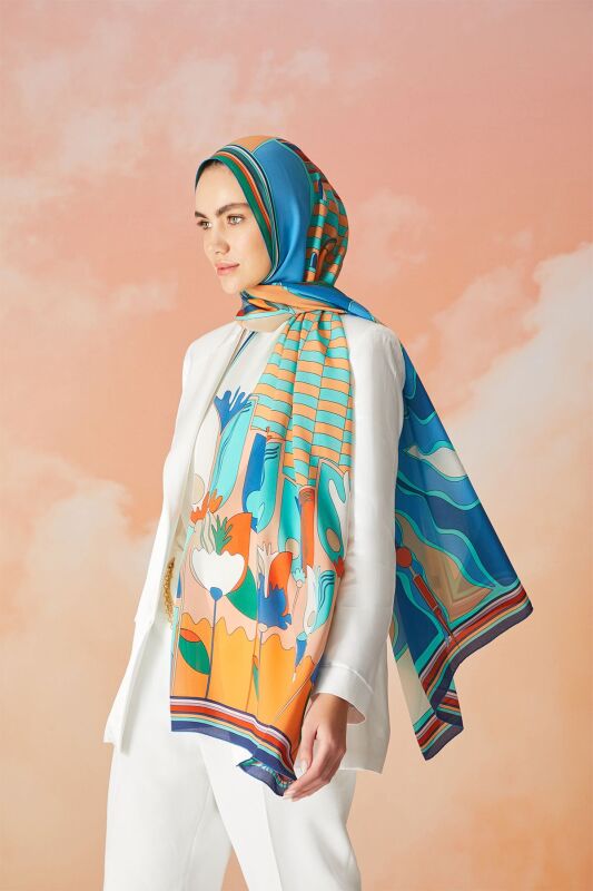 Galata Silk Shawl Turquoise - 2