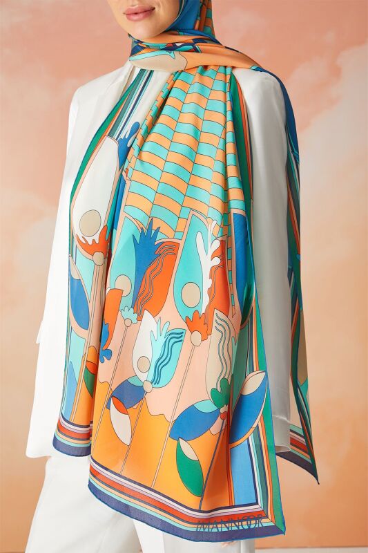 Galata Silk Shawl Turquoise - 4