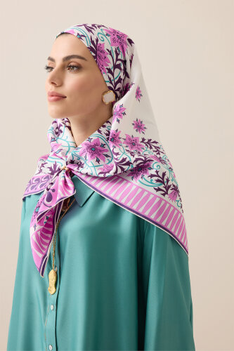 Garp Çiçeği Fuşya Tivil İpek Eşarp 90x90 - Imannoor (3)