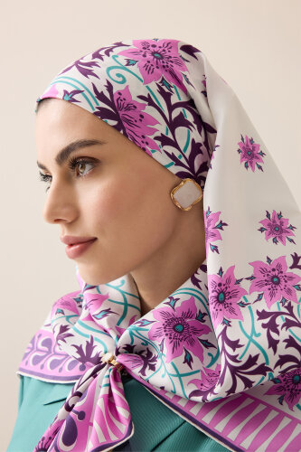 Garp Çiçeği Fuşya Tivil İpek Eşarp 90x90 - Imannoor (1)