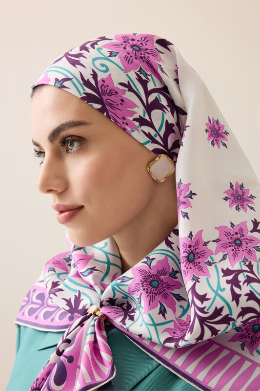 Garp Çiçeği Fuşya Tivil İpek Eşarp 90x90 - 1