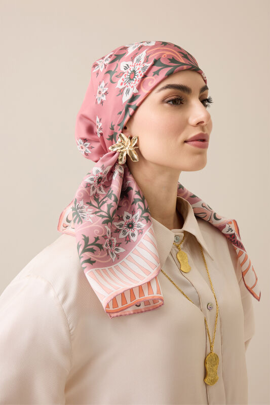 Garp Çiçeği Gül Kurusu Tivil İpek Eşarp 90x90 - 3