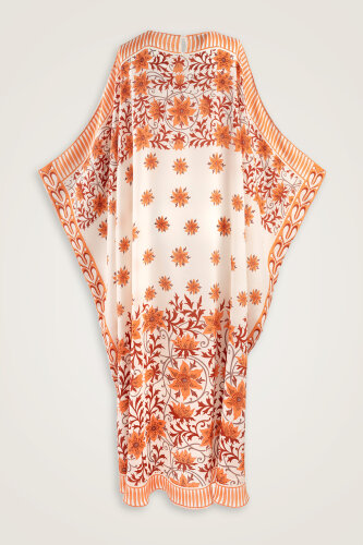 Garp Çiçeği Turuncu Krep İpek Kaftan - Imannoor (3)