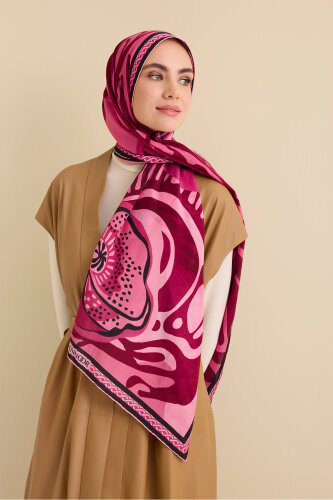 Gelincik Bordo Pamuk Floş Şal 72x212 - Imannoor (1)