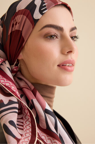 Gelincik Gül Kurusu-Pembe Çift Taraflı Tivil İpek Eşarp 94x94 - Imannoor (3)