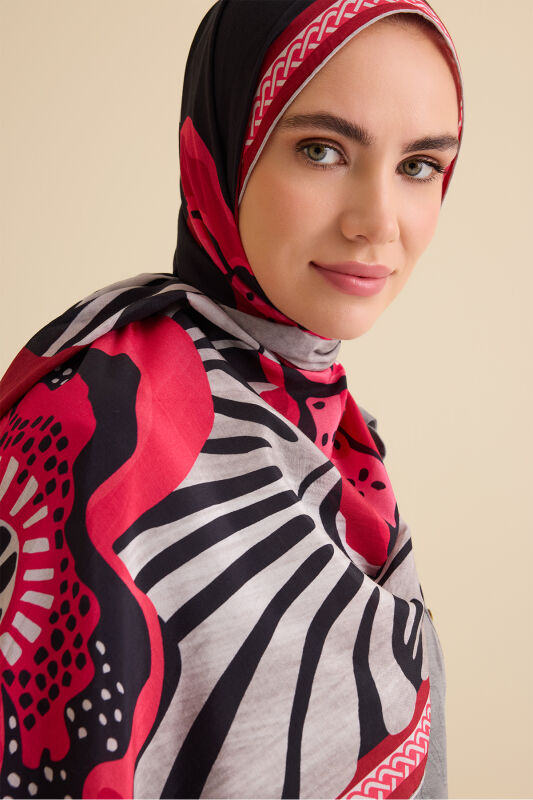 Gelincik Kırmızı Pamuk Floş Şal 72x212 - 3