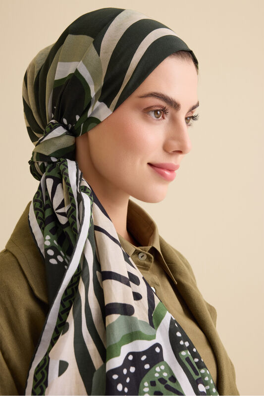 Gelincik Yeşil Pamuk Floş Şal 72x212 - 3