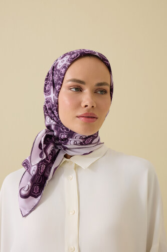 Girdap Mürdüm Tivil İpek Eşarp 95x95 - 3
