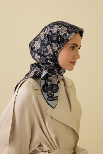 Girdap Siyah-Gri Tivil İpek Eşarp 95x95 - Imannoor (3)