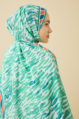 Göl Kenarı Yeşil Krep İpek Kaftan Şal 70x210 - 5