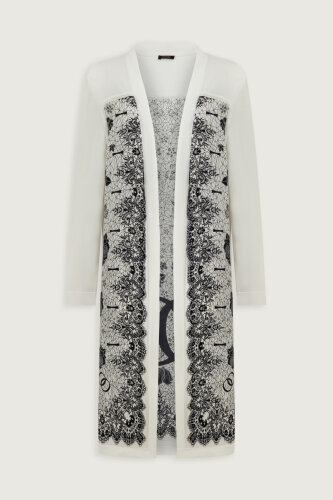 Gül Dantel Beyaz İpek Triko Uzun Hırka - Imannoor (1)