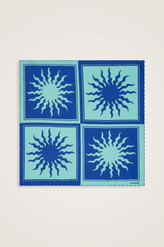 Güneş Kare Saks Mavi Tivil İpek Eşarp 90x90 