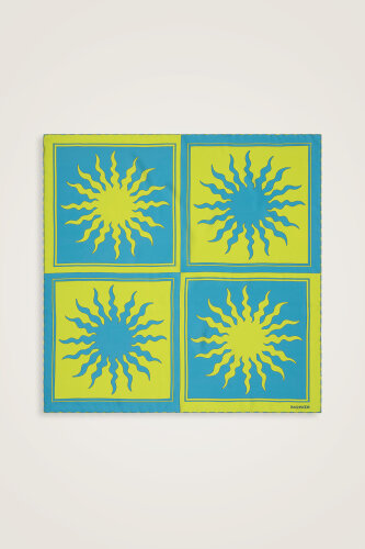 Güneş Kare Yeşil Tivil İpek Eşarp 90x90 