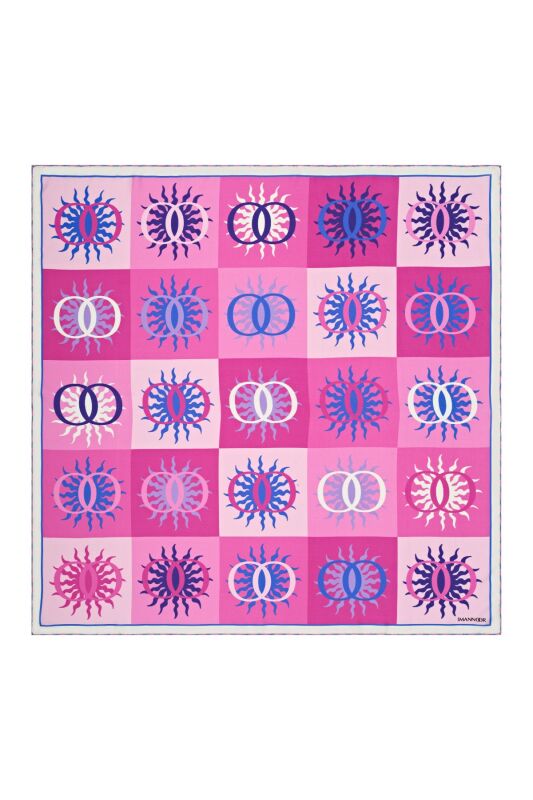 Güneş Monogram Fuşya Tivil İpek Eşarp - 1
