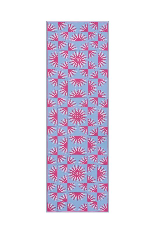 Güneş Monogram Mavi Krep İpek Şal - 1