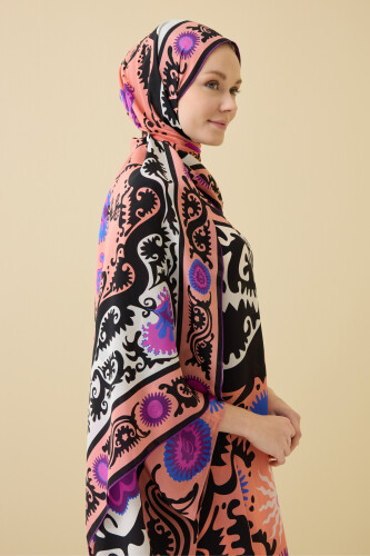 Hayat Pembe Krep İpek Kaftan Şal 70x210 - Imannoor