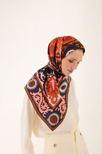 Hayat Salmon-Red Double-Sided Twill Silk Scarf - Imannoor