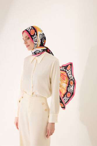 Hayat Siyah-Sarı Floş Viskon Şal 70x210 - Imannoor