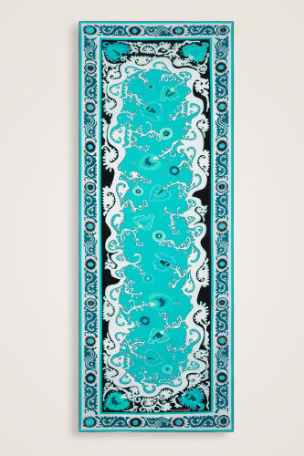 Hayat Turkuaz Krep İpek Kaftan Şal 70x210 - Imannoor (1)