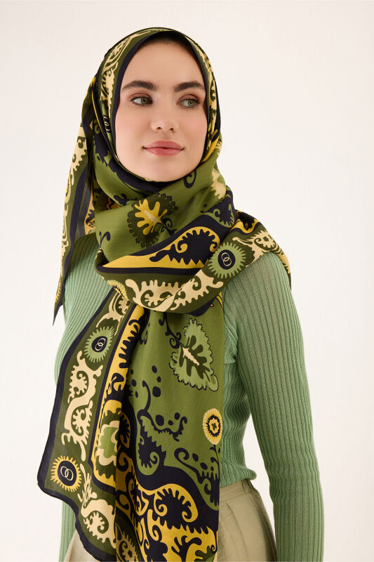 Hayat Yeşil Floş Viskon Şal 70x210 - 1