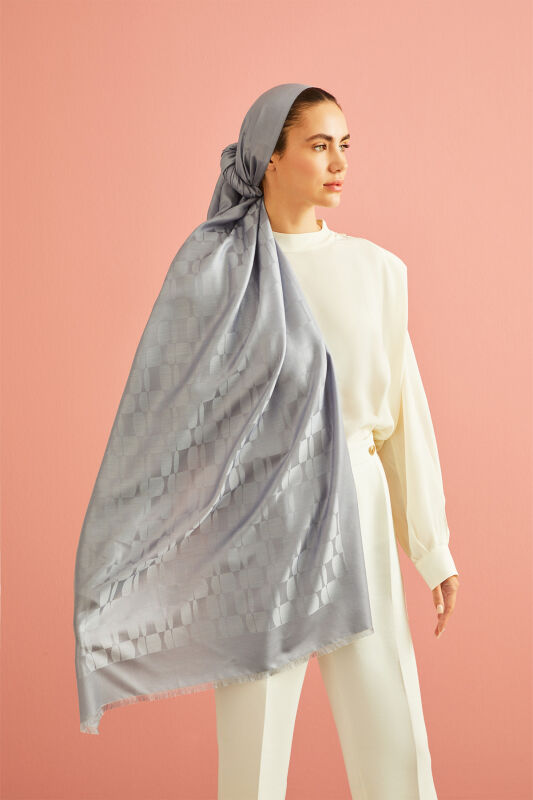 Honeycomb Monogram Cashmere Silk Shawl Grey - 2