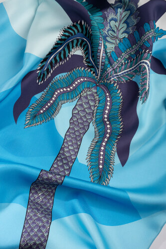 Hurma Ağacı Tivil Mavi İpek Gömlek - Imannoor (3)