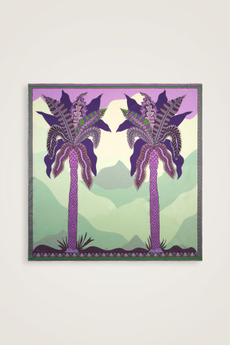 Hurma Ağacı Turkuaz-Sarı Çift Taraflı Tivil İpek Eşarp 94x94 - 6