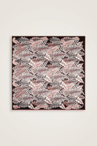 Hurma Dalı Pudra-Bordo Çift Taraflı Tivil İpek Eşarp 94x94 - 2