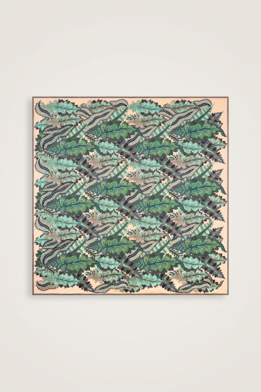 Hurma Dalı Turkuaz-Sarı Çift Taraflı Tivil İpek Eşarp 94x94 - 2