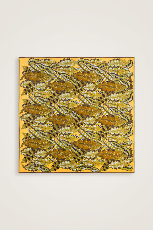 Hurma Dalı Turkuaz-Sarı Çift Taraflı Tivil İpek Eşarp 94x94 - 5