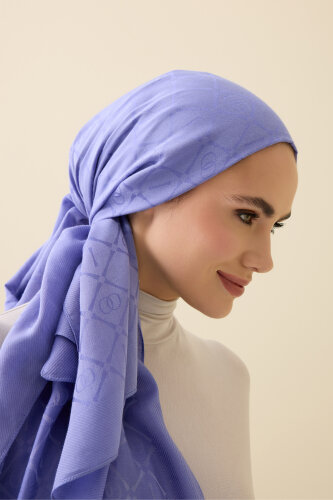 İman I Kafes Menekşe Tencel Pamuk İpek Şal 70x200 - Imannoor