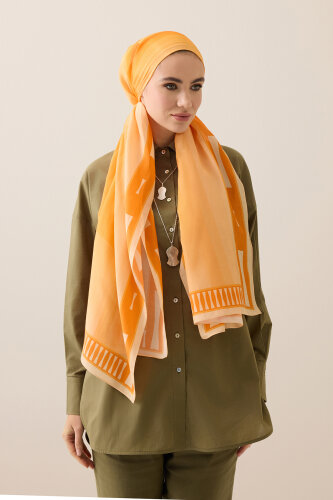 İman Kapısı Turuncu Floş Pamuk Şal 70x210 - Imannoor (1)