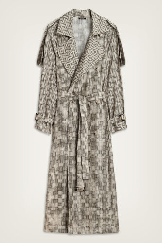  İman Kare Dokulu Bej İpek Trençkot - 2