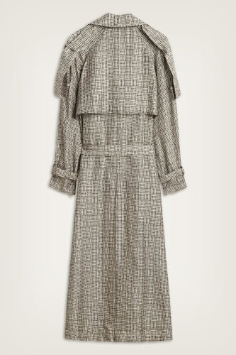  İman Kare Dokulu Bej İpek Trençkot - 4