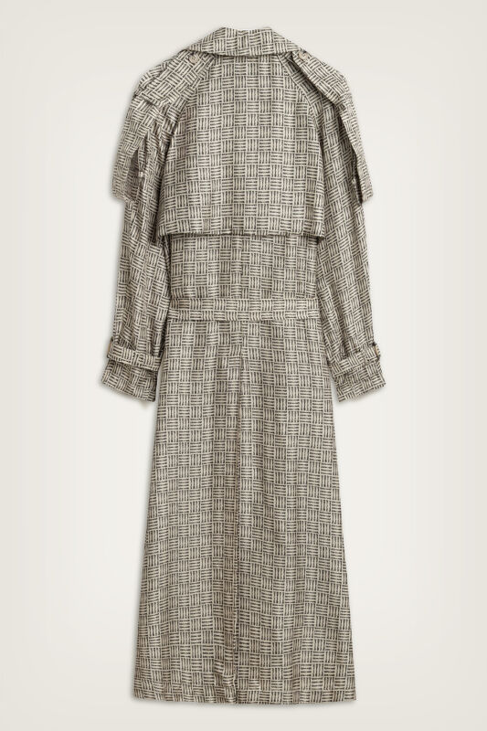  İman Kare Dokulu Bej İpek Trençkot - 4