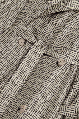  İman Kare Dokulu Bej İpek Trençkot - 6