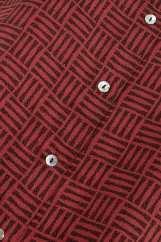 İman Kare Dokulu Bordo İpek Gömlek - 4