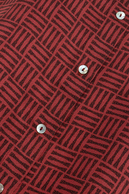 İman Kare Dokulu Bordo İpek Gömlek - 4