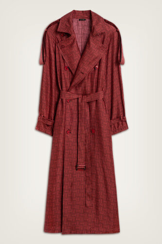  İman Kare Dokulu Bordo İpek Trençkot - Imannoor (1)