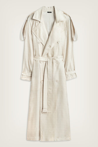  İman Kare Dokulu Ekru İpek Trençkot - Imannoor (1)