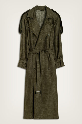  İman Kare Dokulu Haki İpek Trençkot - Imannoor (1)