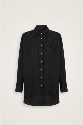 İman Kare Dokulu Siyah İpek Gömlek - Imannoor (1)