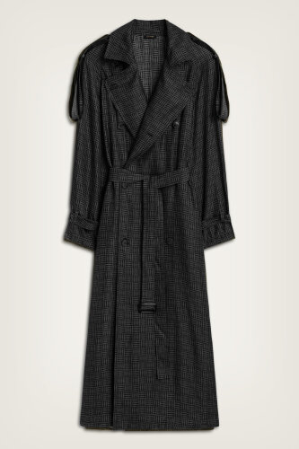  İman Kare Dokulu Siyah İpek Trençkot - Imannoor (1)