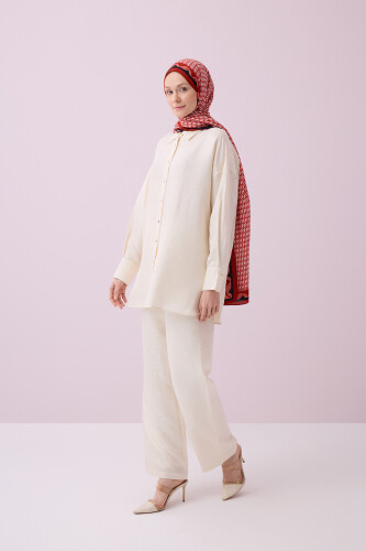 İman Kare Krem İpek Pijama Pantolon 