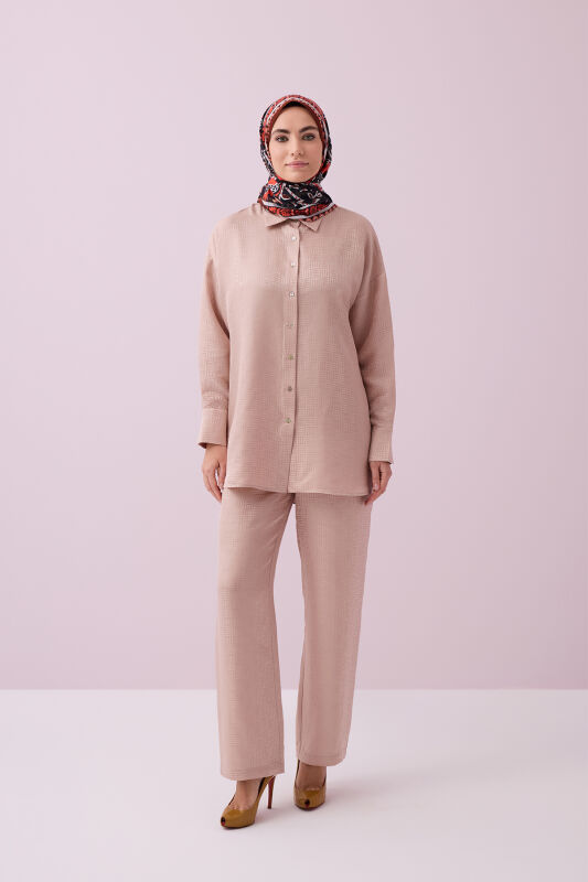 İman Kare Pudra İpek Pijama Pantolon - 1